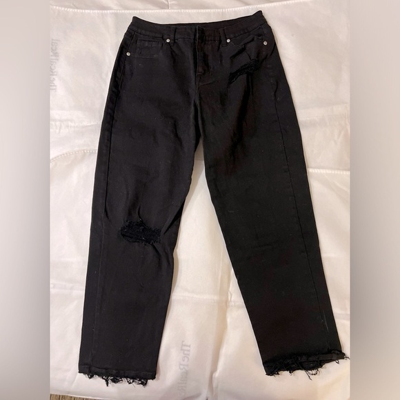 Women’s jeans size 27 black high rise straight leg raw hem distressed grunge - Picture 1 of 10